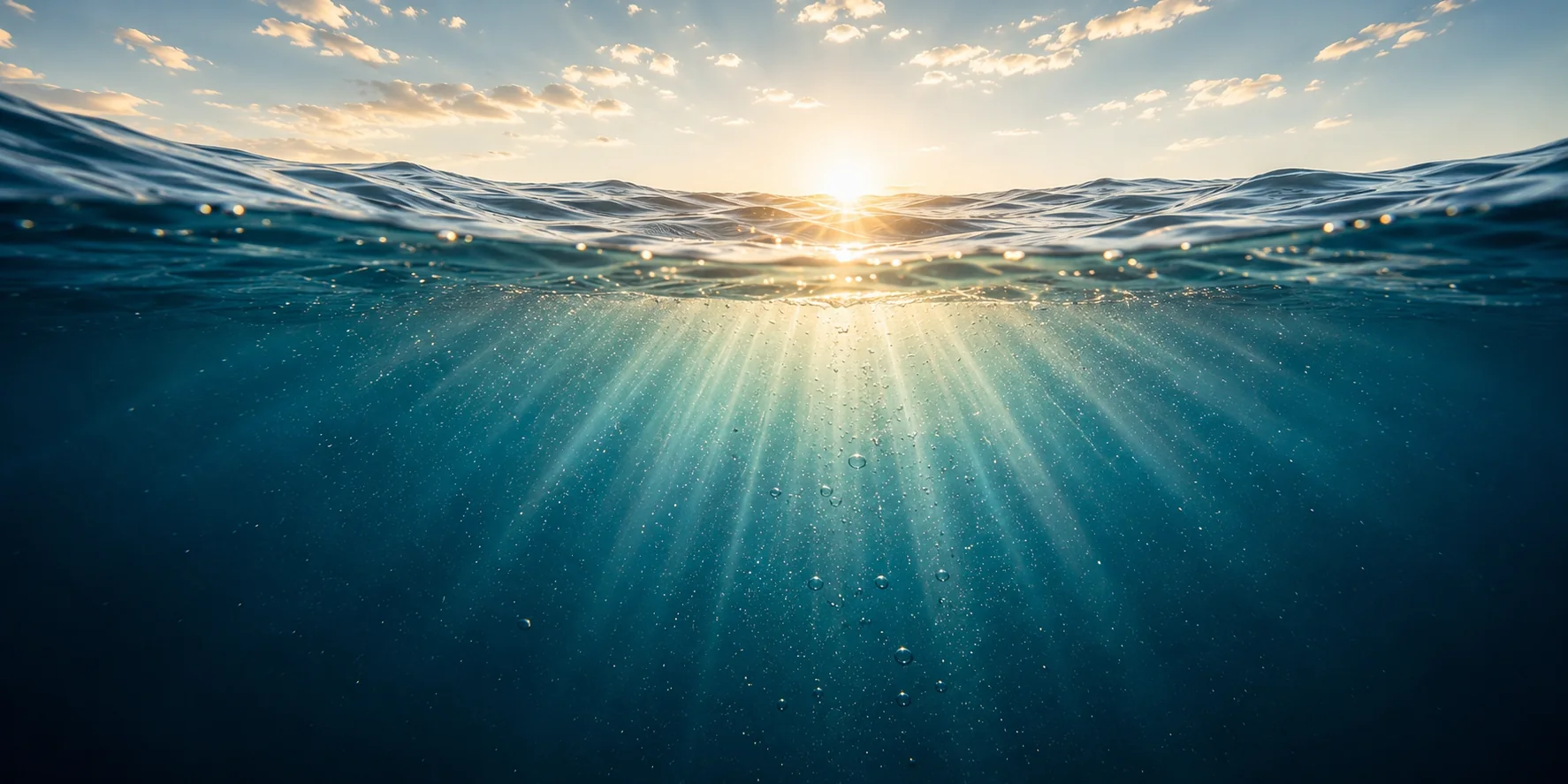 Sunlight penetrating beneath the ocean surface